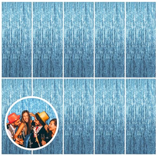 Image of 10 Pack Blue Backdrop Curtain Tinsel Streamers Ocean Themed Decor Birthday Party Decorations Foil Fringe Backdrop Graduation Baby Shower Bachelorette Winter Party Decorations Supplies