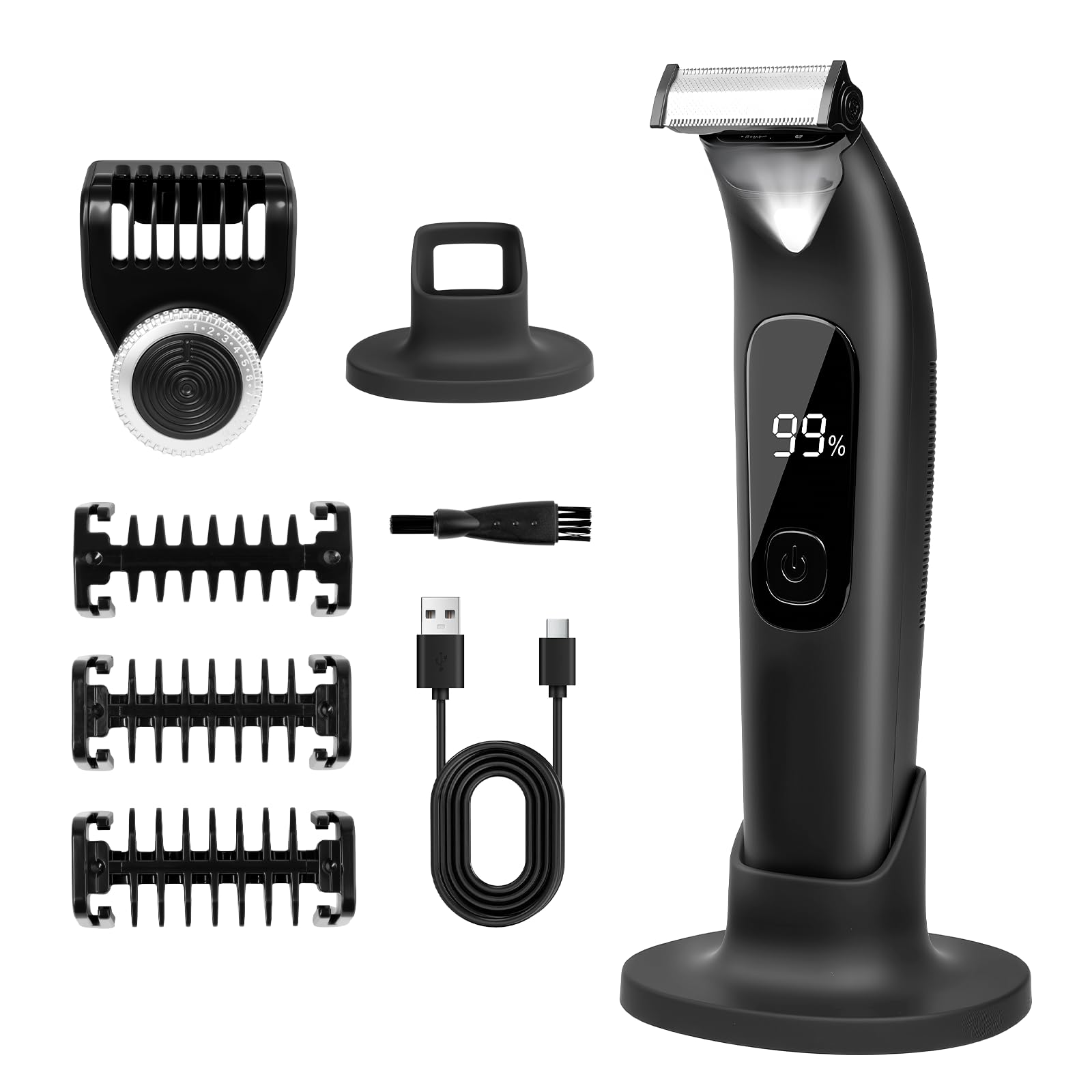 Carehabi Afeitadora Zona Íntima Hombre, Recortadora Corporal Hombre Impermeable IPX6 con Luz LED, Peines Guía y Soporte, Body Groomer Húmedo/Seco para Barba, Área Íntima, Cuerpo, Piernas, Pecho