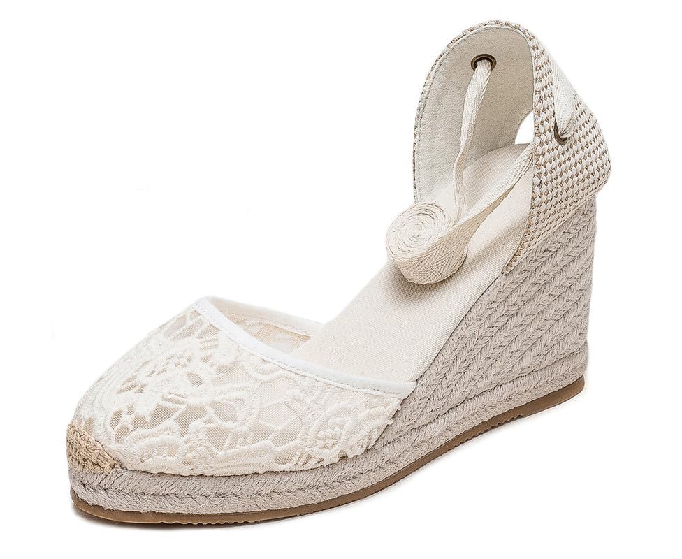 Image of Womens Espadrille Wedge Sandals Closed Toe Platform Lace Up Ankle Strap Slingback Summer Dress Shoes