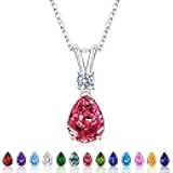 Iefil 1.25 Ct Pear Birthstone Necklaces for Women, 18K White Gold Plated S925 Sterling Silver Genuine or Created Gemstone Birthstone Jewelry for Women Birthday Gifts