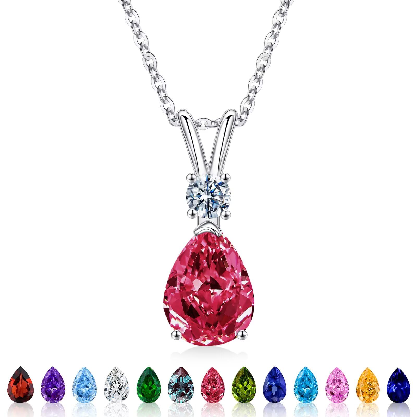 Iefil Valentines Day Gifts for Her - Birthstone Necklaces Love Gifts for Women, 925 Sterling Silver Natural or Created Gemstone Heart Birthstone