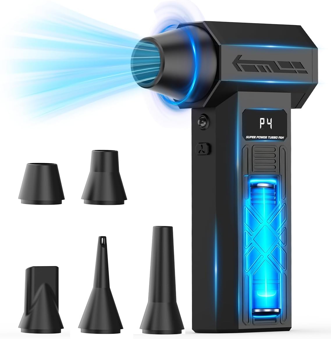 Compressed Air Duster - Rechargeable Electric Air Blower for Keyboard,Camera,PC Vents,Car Interiors & Home,Outdoor Dusting - 280,000 RPM,5 Nozzles,4 Speeds,Fast Charging