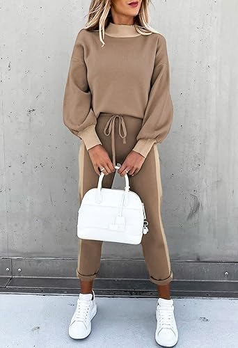 Miniatura 3 de Conjunto de 2 piezas para mujer, cuello alto, manga larga, sudadera y pantalones deportivos