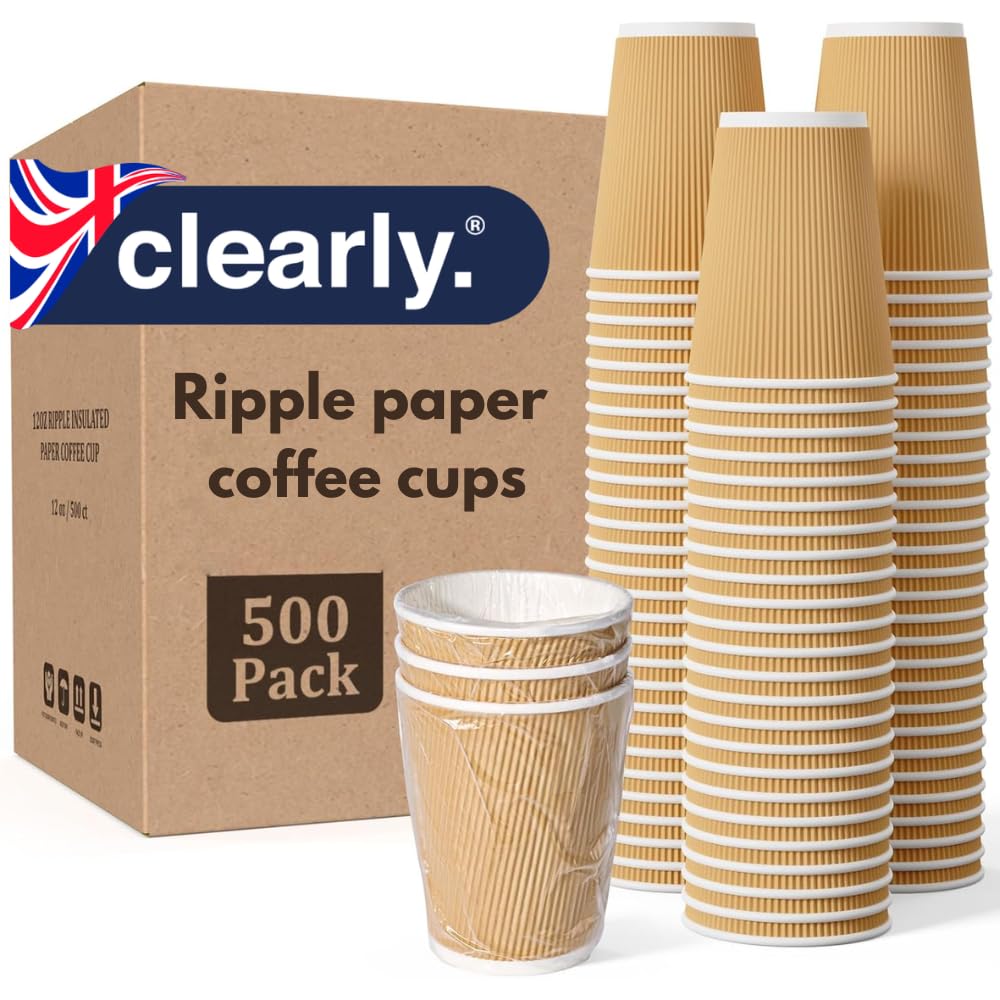 Clearly 50 x 8oz Kraft Brown Ripple Disposable Paper Cups for Hot and Cold Drinks, Espresso Coffee Tea Drinking Cups, Ideal for Cappuccino Takeaway, Party, Picnic, Camping