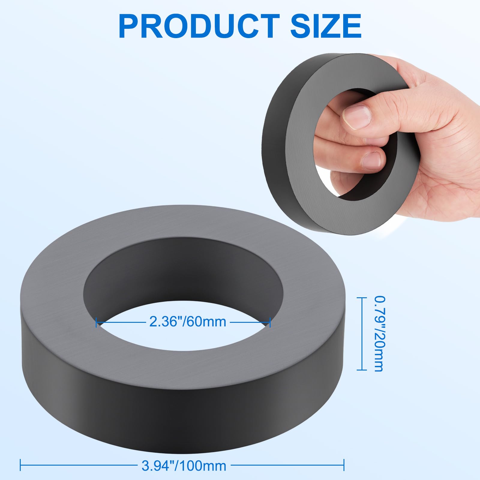 2 Pcs Large Magnet Heavy Duty, 4" OD x 2.36" ID x 0.79" Thick (100mm x 60mm x 20mm) Grade 10 Strong Ferrite Ring Round Magnets for Science Experiments, Industrial, Educational & DIY Applications — Amazon image 2