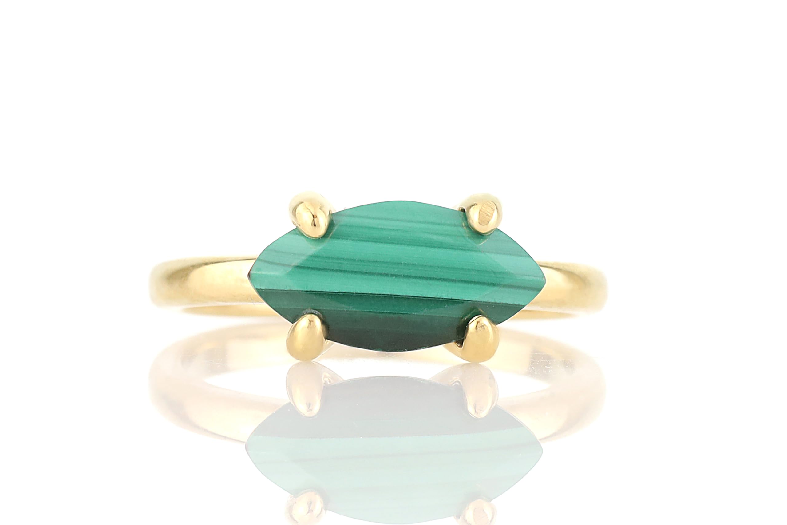 Anillo de Malaquita Marquesa Horizontal - Anillos de Cristal Hechos a Mano para Mujer - Anillo de Piedra Verde Personalizable - Anillo de Joyería Artesanal Anillo de Compromiso - con Caja de Fantasía