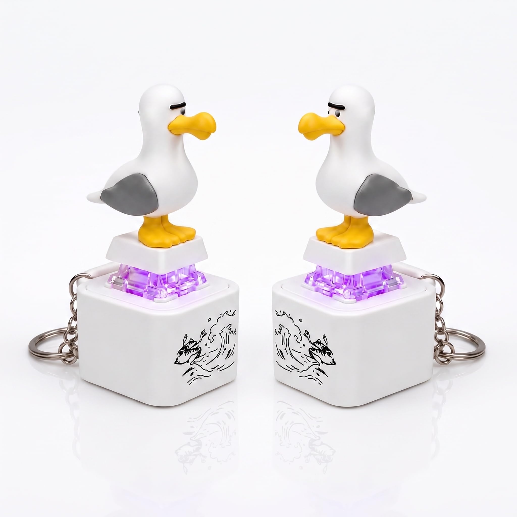 Seagull Mine,2Packs Seagull Keyring, Rechargeable Seagull Mine Keychain Fidget Clicker, Funny Interactive Seagull Desk Stress Relief Fidget Toy for Adults