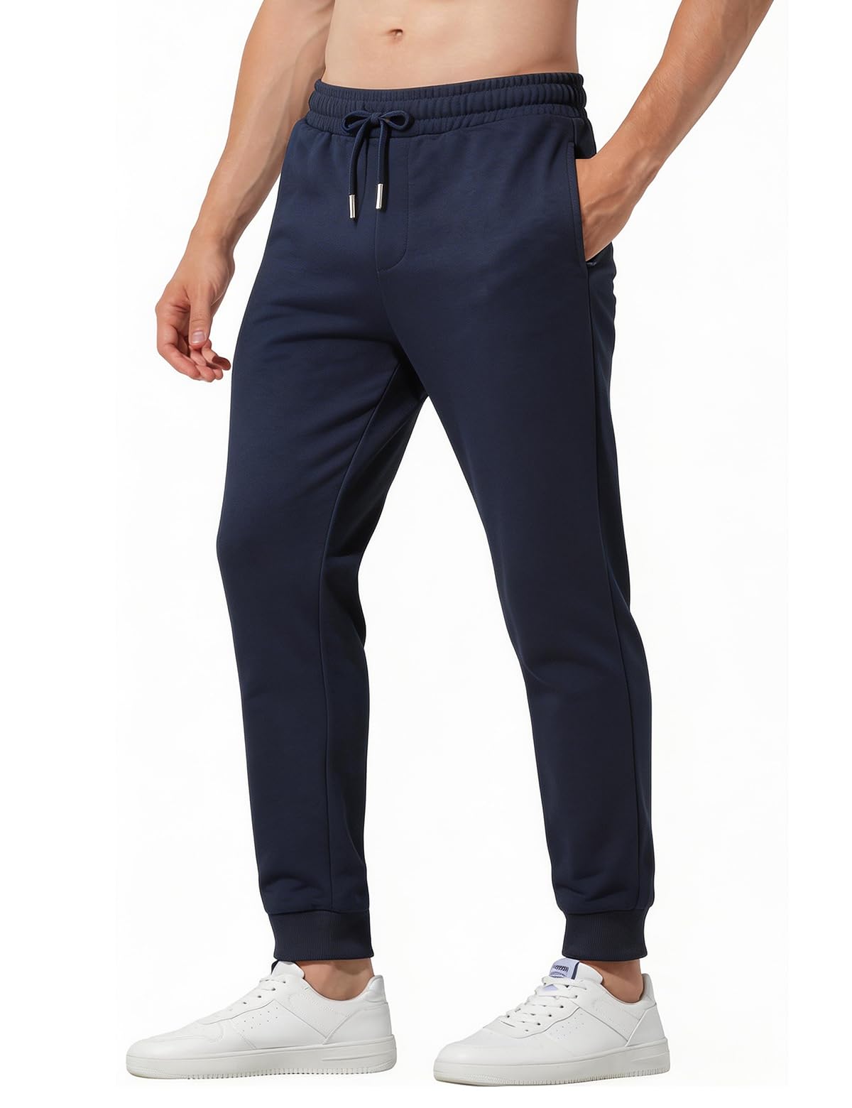 Pantalón de Chándal Hombre Largo 100% Algodón Bolsillos Cremallera Deportivos Gimnasio Running