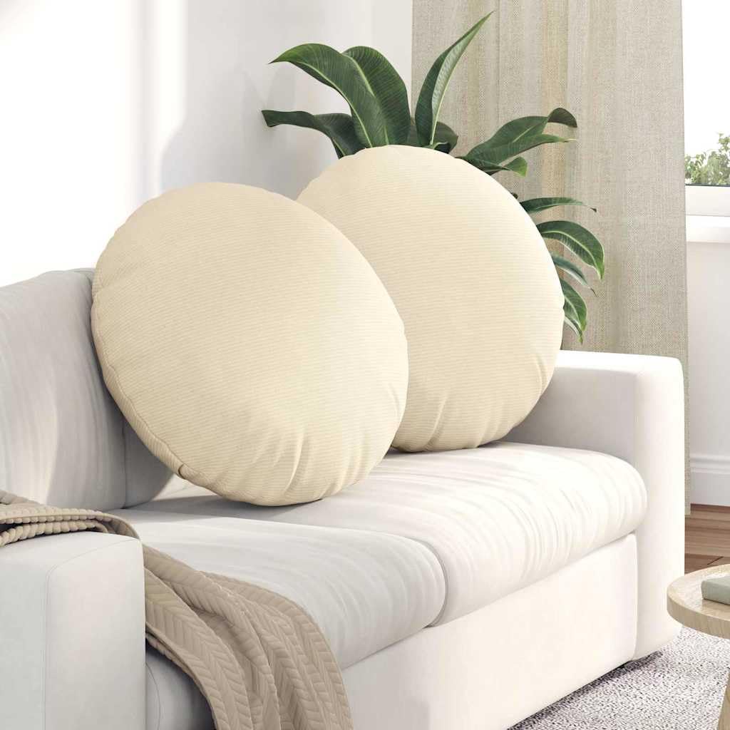 Juego de 2 cojines redondos de 80 cm de diámetro, color crema, de pana suave, aspecto de terciopelo, para salón y dormitorio, cómodos cojines con cremallera, 29 cm de alto