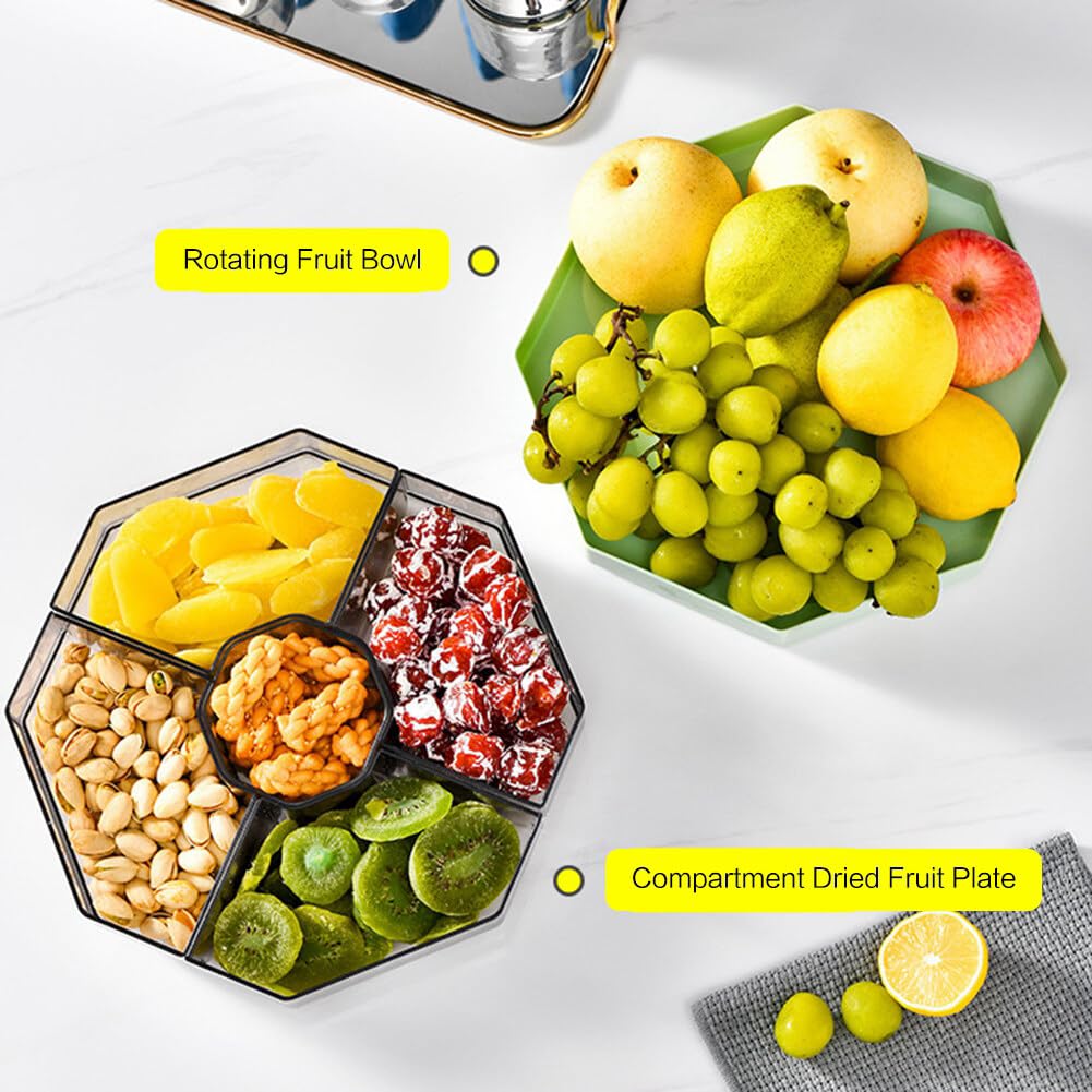 Plateau de service rotatif divisé avec couvercle – Plateau d'apéritif en plastique pour légumes, noix et collations – Plat de service réutilisable – Idéal pour les réceptions et les rassemblements