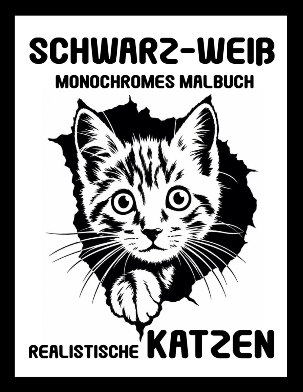Realistische Katzen Schwarz-Weiß Monochromes Malbuch