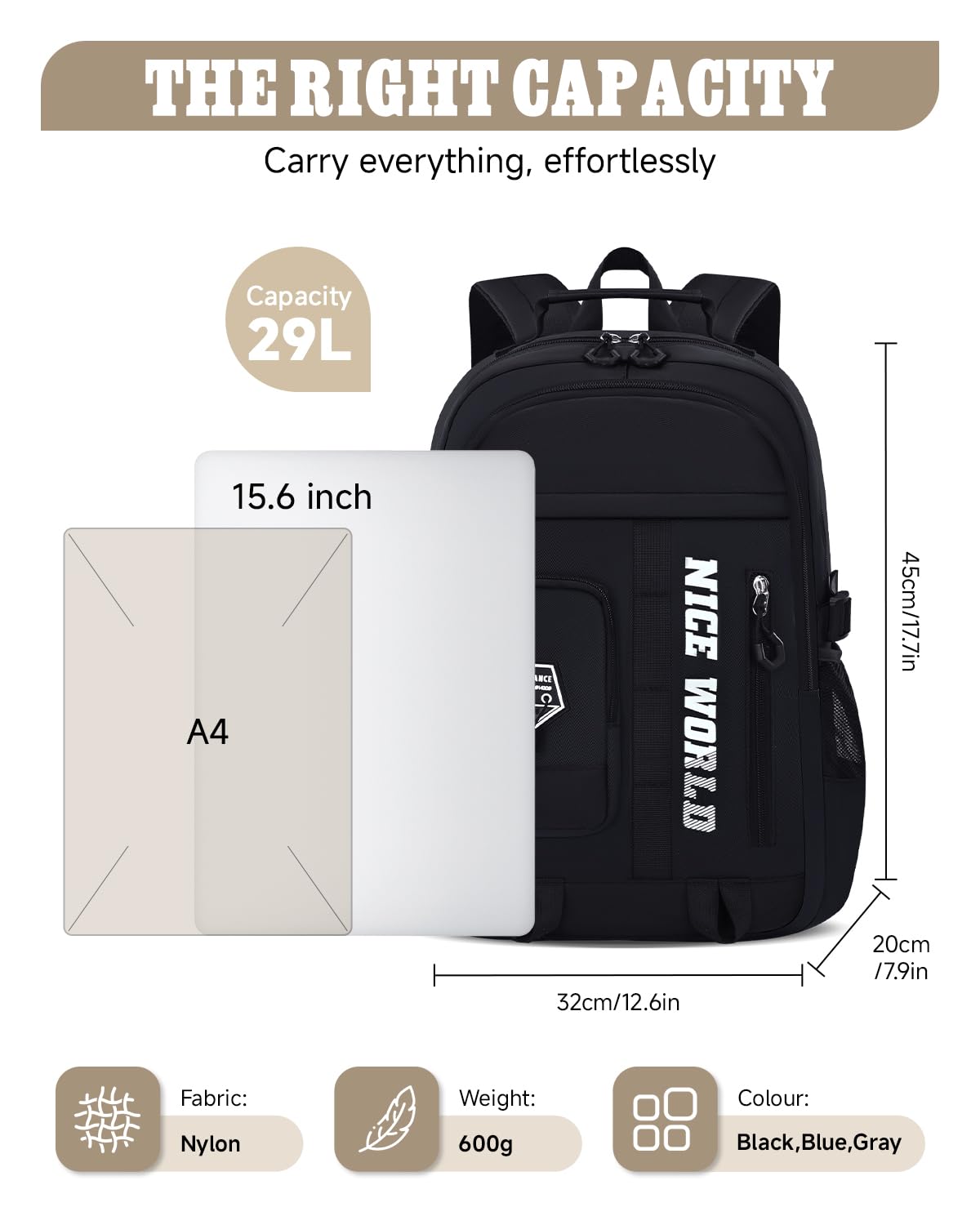 Amythe Zaino per Ragazzo Adolescente - Zaino per Scuola Media e Superiore Impermeabile Leggero - Zaini Casual alla Moda Grande Capacità per Computer 15.6" Ragazzi 10-22 Anni, Nero