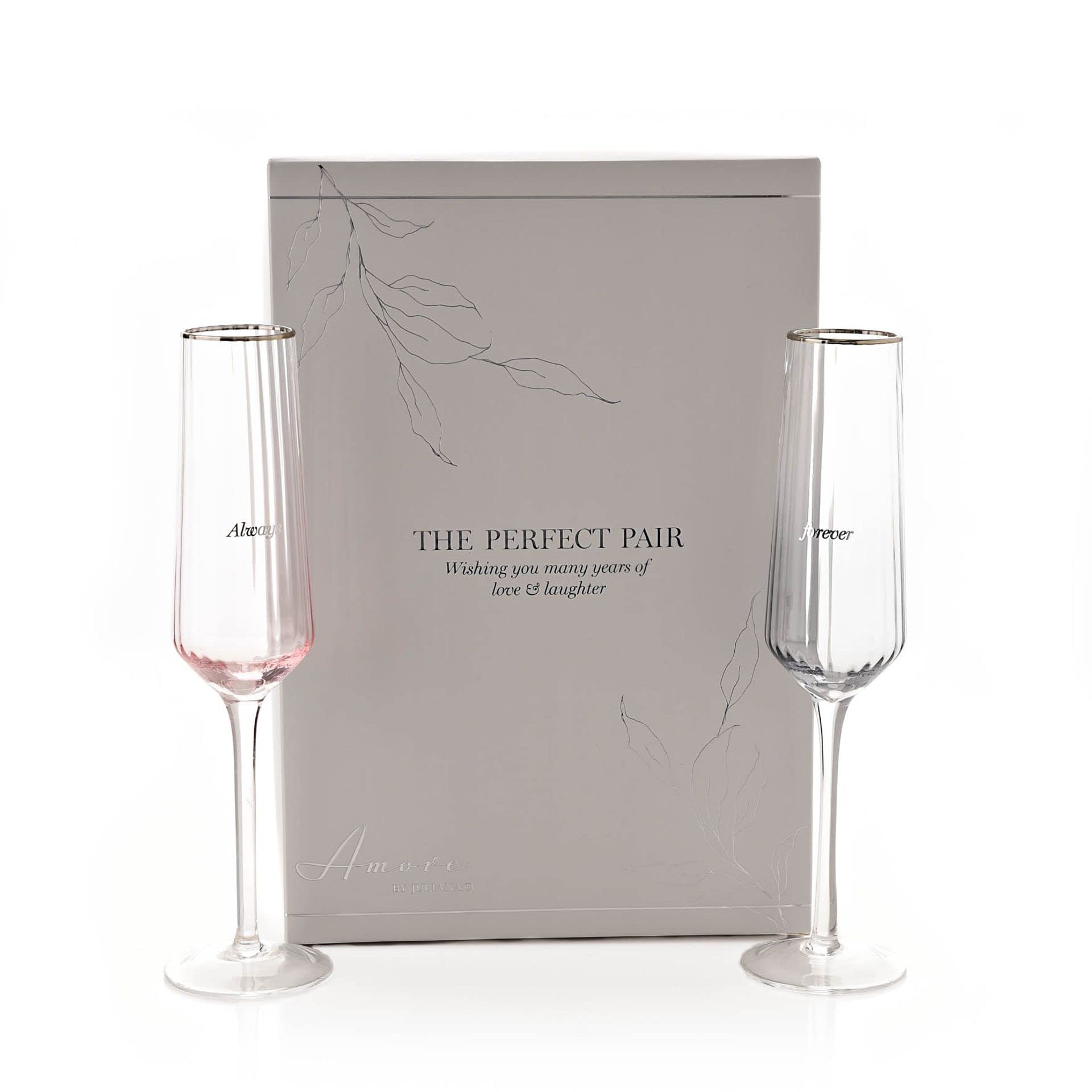 Widdop and Co Amore by Juliana Set of 2 Flute Rippled Glasses in Gift Box - (Always & Forever), Grey,pink - Image 2