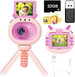 2024業界初 キッズカメラ 子供用カメラ モニター180°反転可能 取り外し可能な三脚付き 2.4インチIPS大画面 32GBカード付き 4800万画素 1080P HD 8倍ズーム 動画 自撮り 約4時間連続撮影可 子どもカメラ トイカメラ...