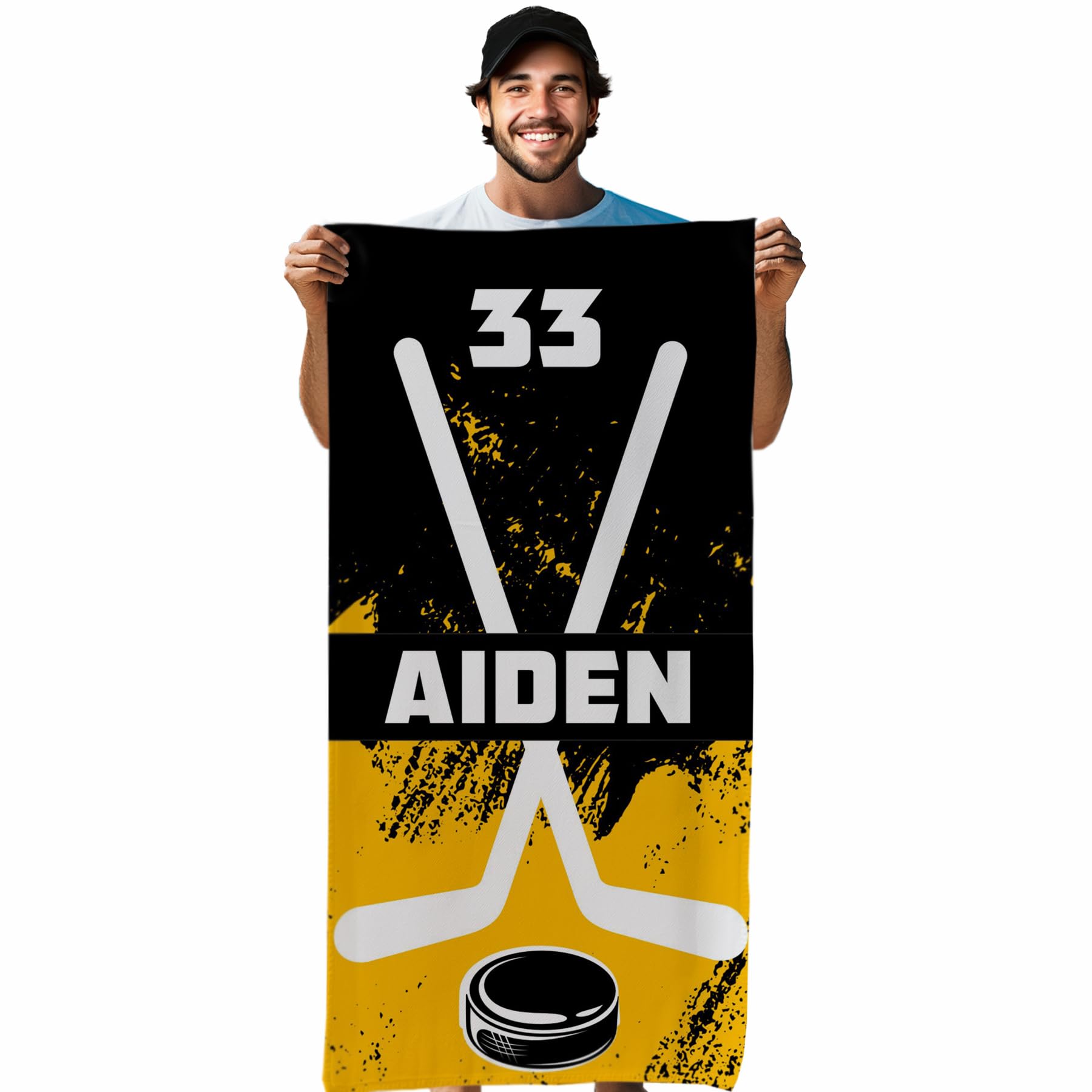 Factory4me Hockey Beach Towels for Boys Men, Ice Hockey Gifts for Team Coach Players Competition, Adults Kids Beach Towel Microfiber Large Size 30 x