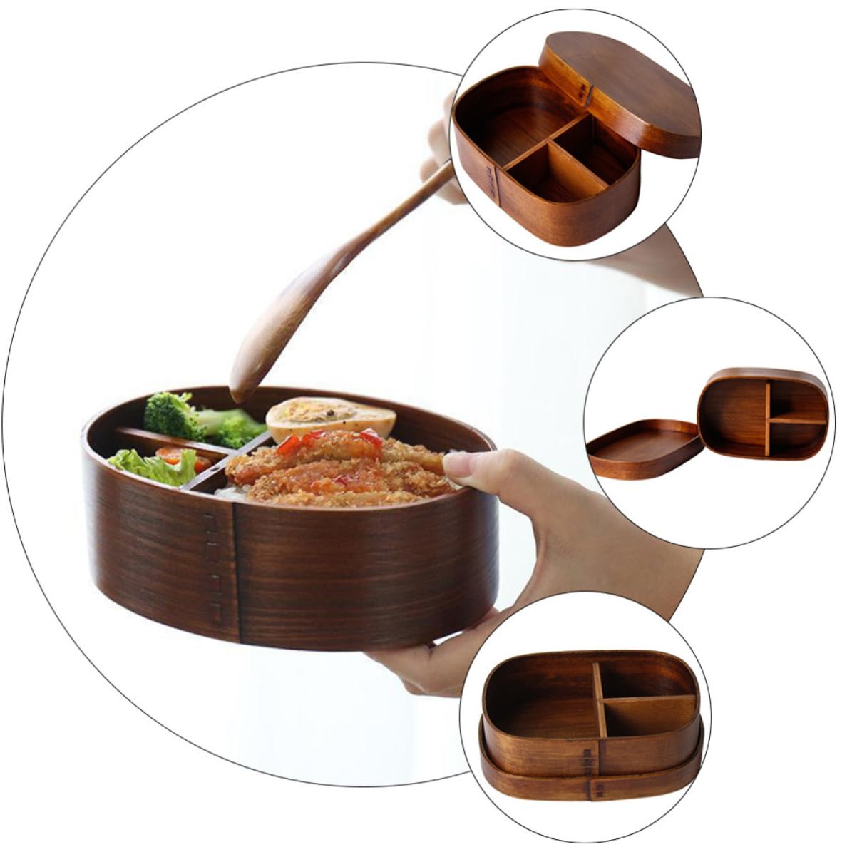 Boîte à Déjeuner Japonaise en Bois, Portable Grosse Capacité, Design Couche et Compartiments Divisés, pour L'école Famille Couleur