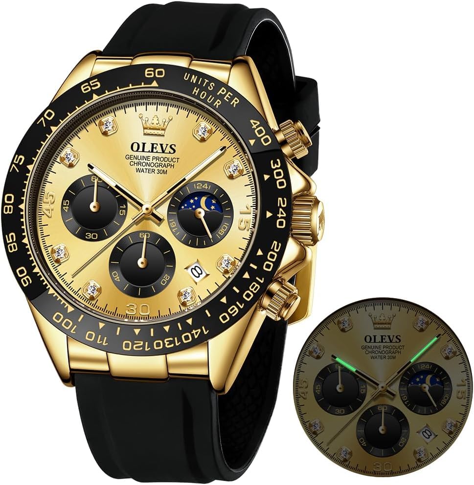 OLEVS Herrenuhr Business Luxus Diamond Moon Phase Männliche Uhr Chronograph Mode Kleid wasserdichte Datum Analoge wasserdichte Männer Armbanduhr