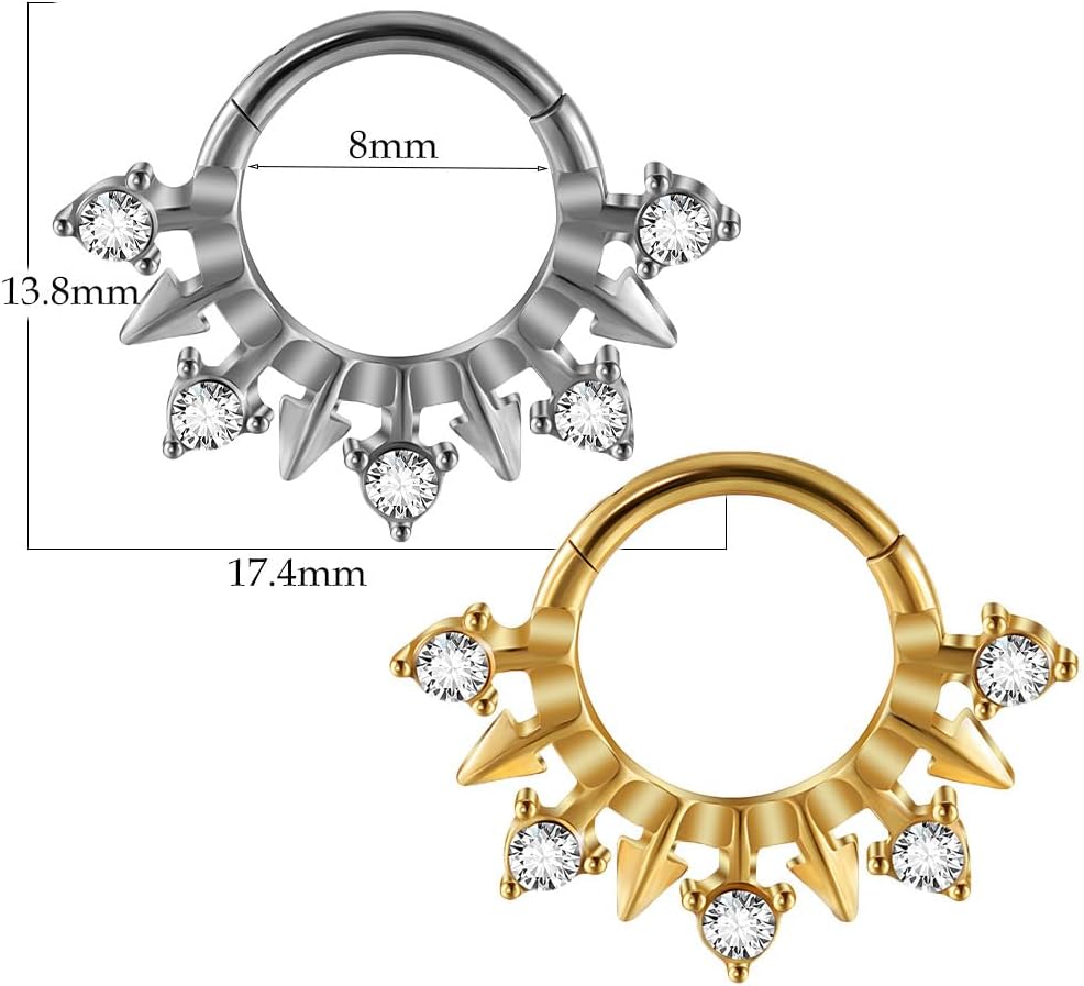 16G Stainless Steel Nose Septum Ring for Women Men 8mm Hoop with Crystal Rhinestone Spike Nose Rings Piercing Jewelry for Nostril Helix Conch Cartilage Piercing Jewelry - Image 6