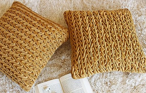 Image of Monstera Hut Corded Wavy Suede Mustard Cushion Cover Pack of 1, (Cushion Cover 16x16inch) (40.6 x 40.6 cm)