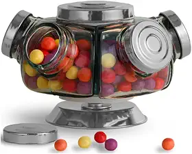 Baleiro Giratório De Vidro Bomboniere Decoração 5 Gomos Retrô VIDRO&DECOR (Prata)