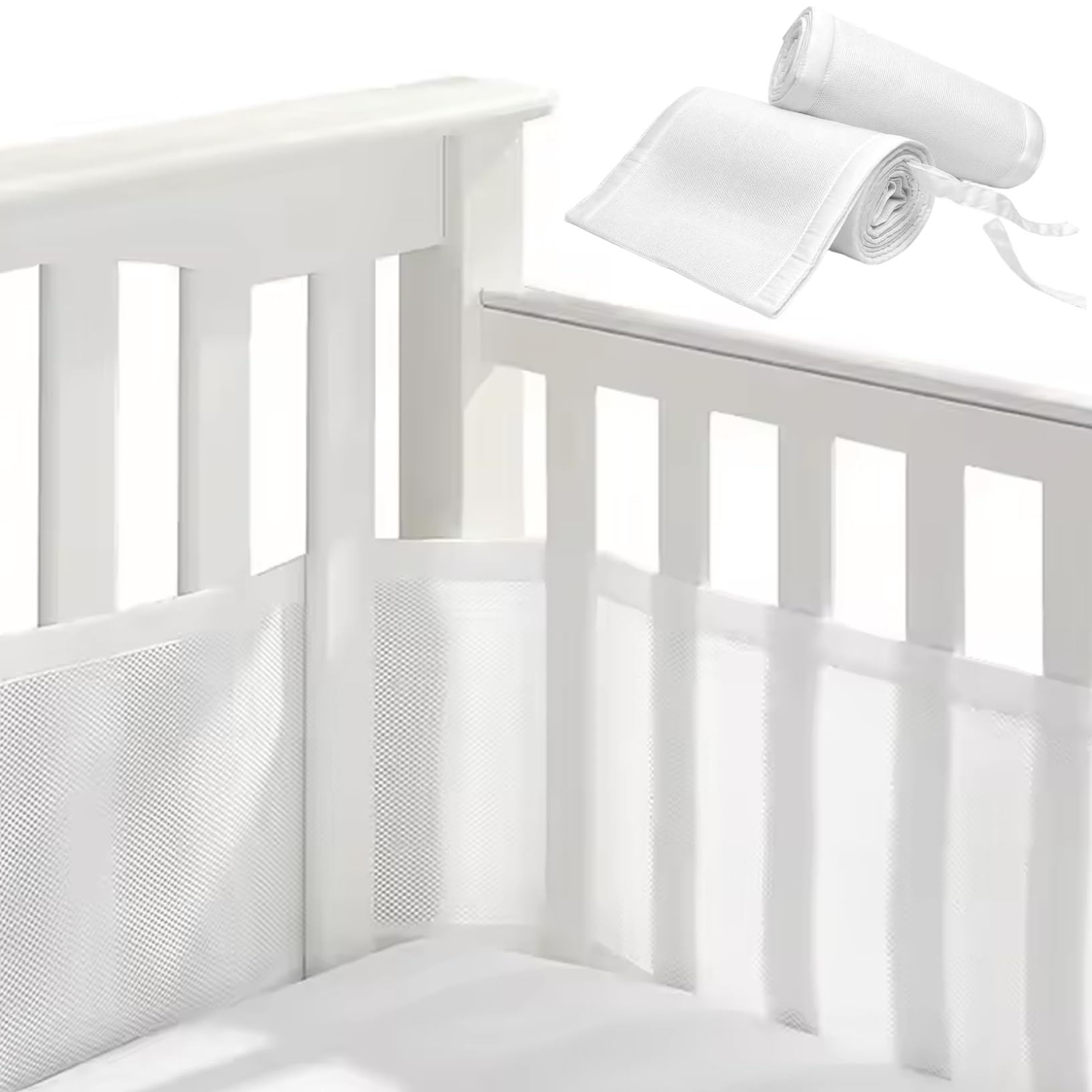 Tsawntd 1 Set Crib Bumpers Breathable Skin-Friendly Mesh Crib Liner for Protecting Baby Legs and Arms, Safe and Compliant, Better Fixed Support