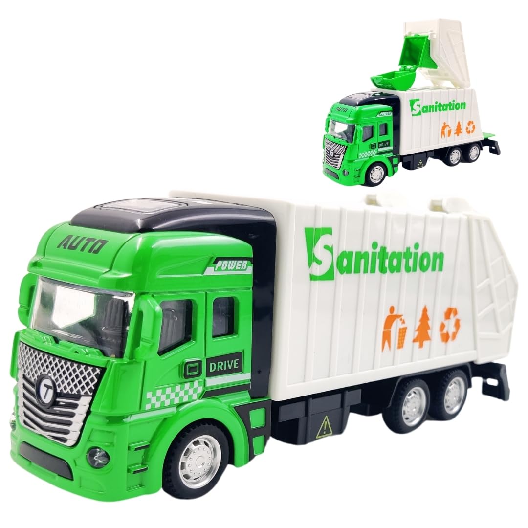 PLUSPOINT Die Cast Metal Garbage Truck Pull Back Action City Service Waste Management Truck with Trash Bin Recycling Garbage Sanitation Truck Toys for Kids Boys (Garbage Van) (B09QX8TD2V) Amazon Price History, Amazon Price Tracker