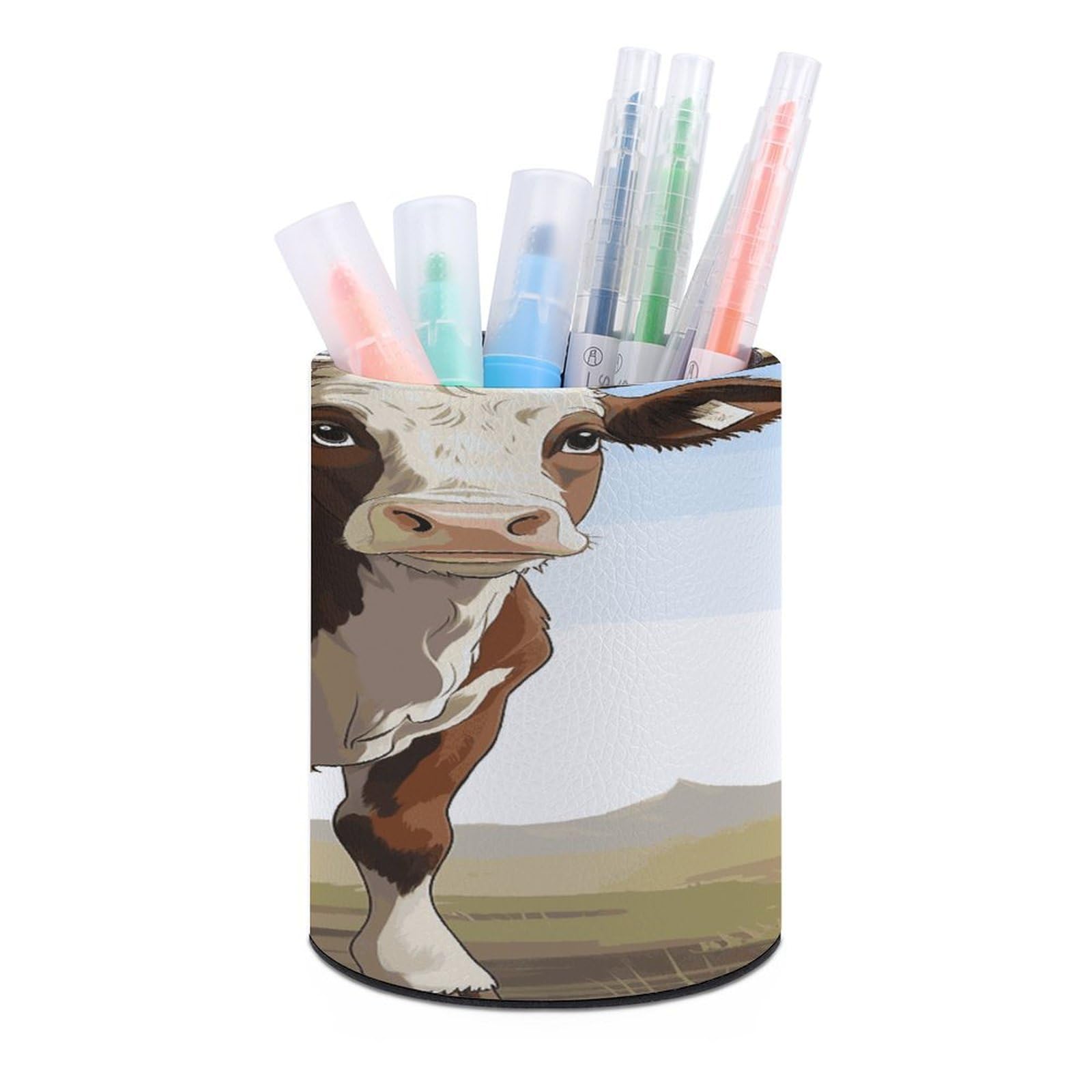 MUSM Animal Cow Pen Holder Large Capacity Pen Holder Modern PU Pencil Holders Durable Waterproof Pens Cup for Home Office Desktop Organizer