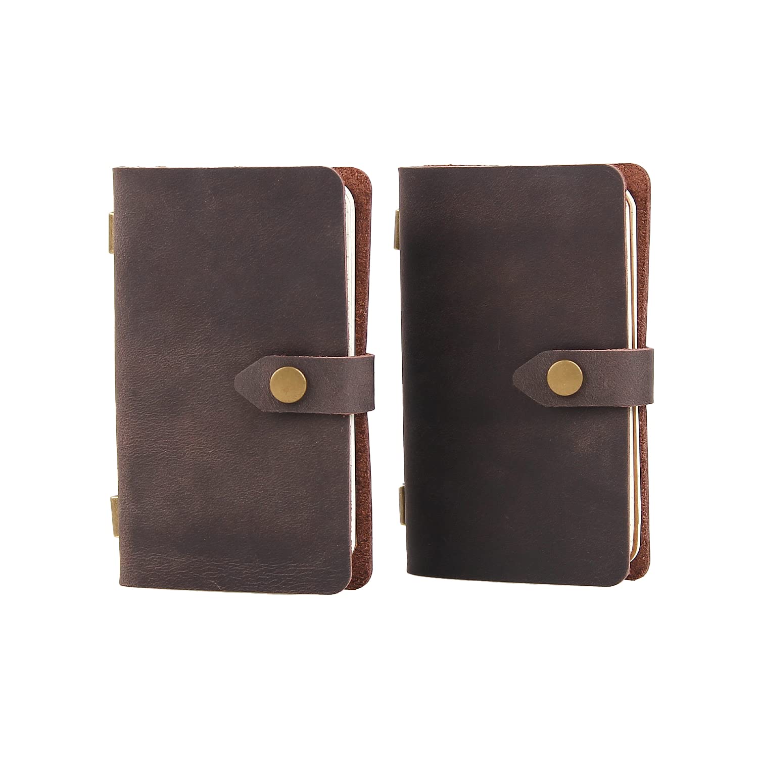 Fasjosma Leather Small Travel Journal Notebook, Vintage Daily Journal notebook Lined Paper, Handmade Mini Leather Notepad for Women & Men(2 pack/