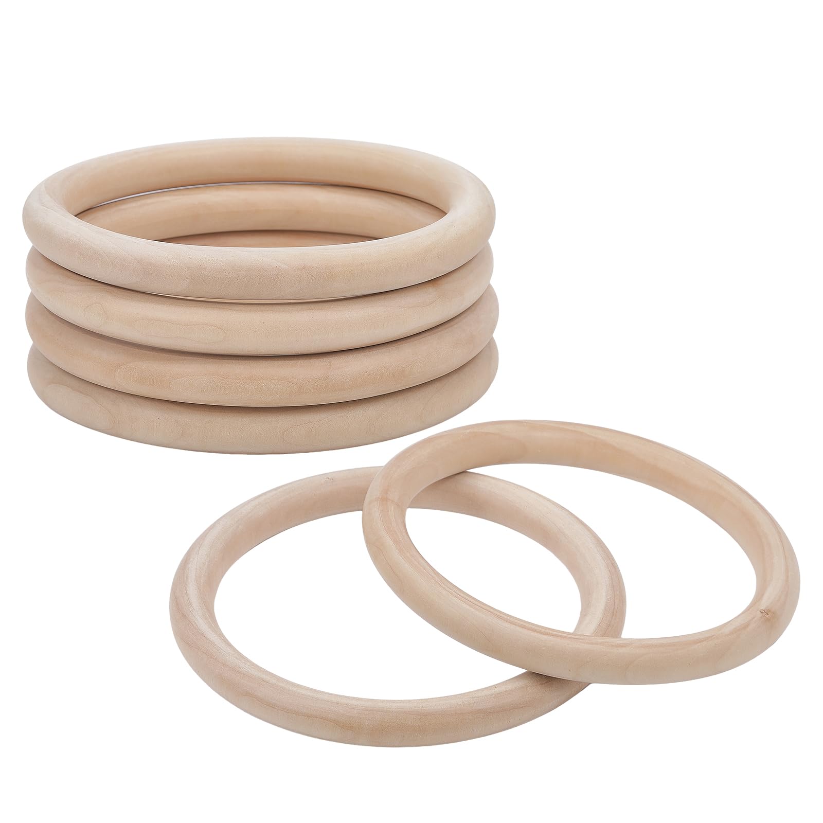CHGCRAFT 6Pcs 5.8Pouces Anneaux en Bois Inachevé Anneaux de Rideau en Bois pour Tringle à Rideau Anneaux de Draperie Bricolage Macramé Artisanat, Couleur Bois Dur