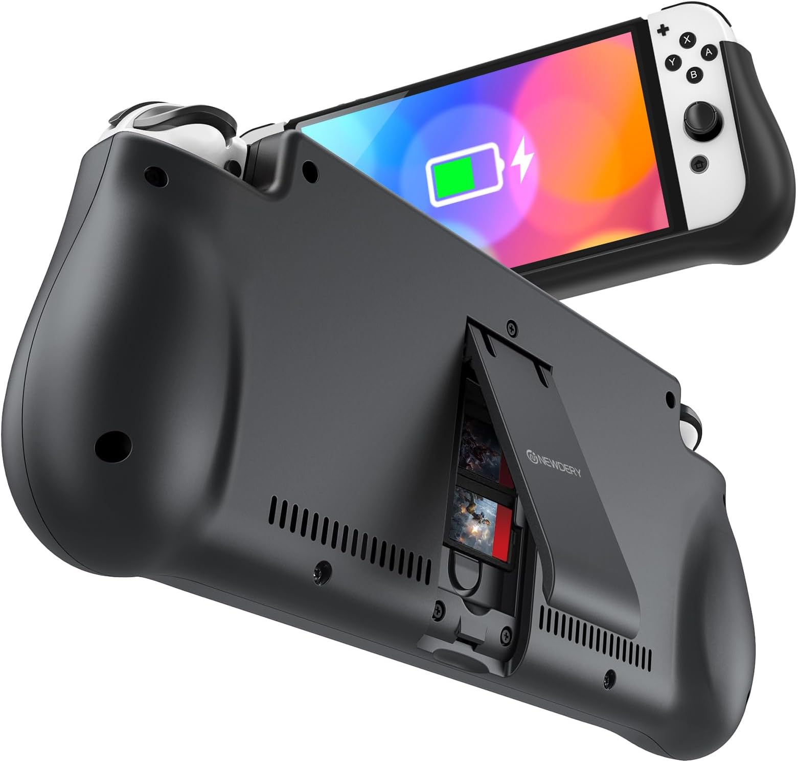 NEWDERY External Battery Station for Nintendo Switch, 10000mAh Backup Portable Charger Case with Quick Charging, 2 Extra Game Card Slots, Adjustable Kickstand
