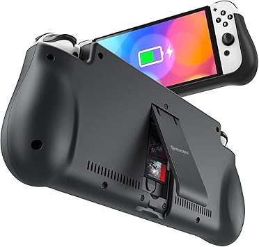 NEWDERY External Battery Station for Nintendo Switch, 10000mAh Backup Portable Charger Case with Quick Charging, 2 Extra Game Card Slots, Adjustable Kickstand