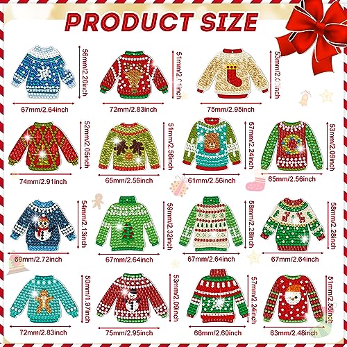 15 peças suéter feio de Natal pintura diamante chaveiro 5d suéter arte diamante chaveiro natal kits
