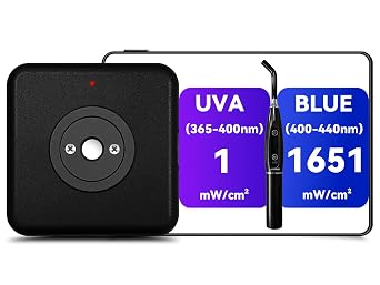 Dental Curing Light Meter for Blue & UVA LED Curing Lights, Bluetooth App, No Internet Required, Max Irradiance Test, Battery Included