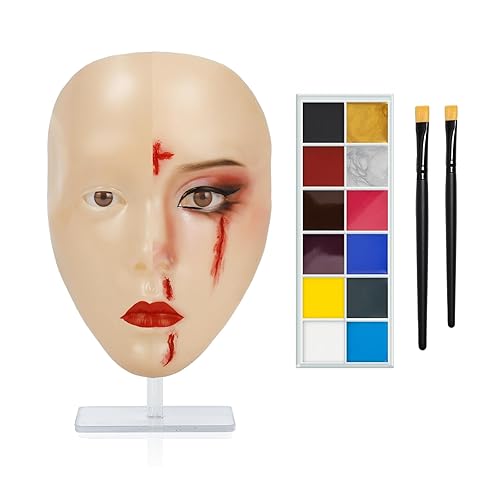 Cara de práctica de maquillaje, tabla de práctica de maquillaje con 1 pintura facial y 2 pinceles de maquillaje para pintura facial, escenario,