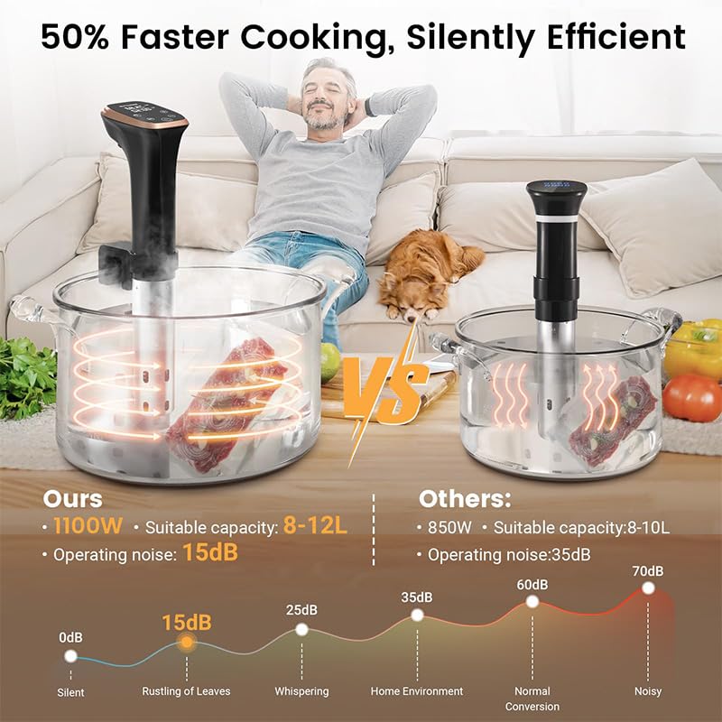 Máquina Sous Vide Circulador de Inmersión con Control y Sincronización Aplicaciones Pantalla Led Panel Táctil Cocina Térmica Inteligente Para Principiantes (1100W) European standard (220V)