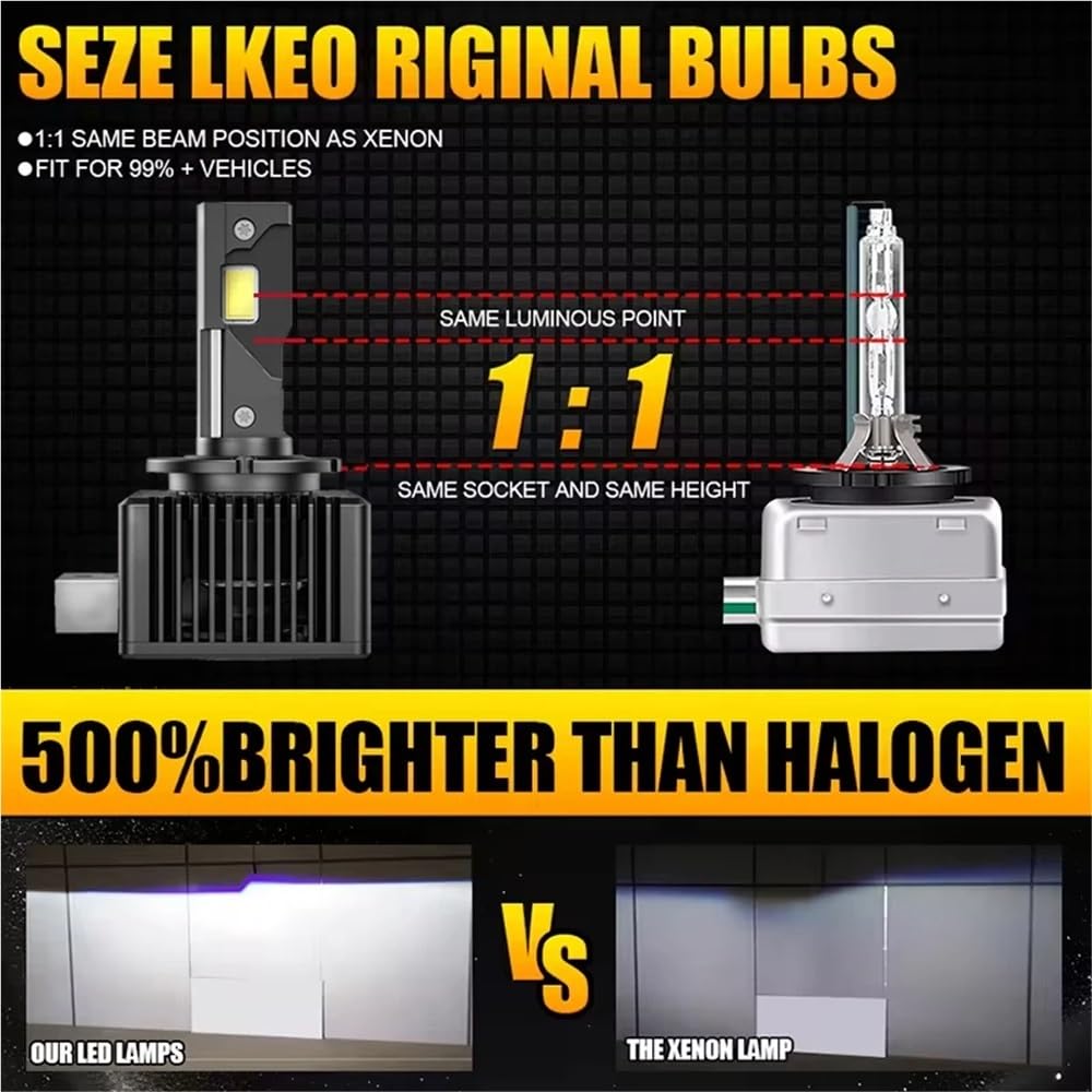 D1S D3S LED-Scheinwerfer 1:1 Autolampe Xenon HID D2S D4S D8S D1R D2R D3R Turbo 1200000LM Autolampen Zweiseitiger CSP-Chip 6000K ﻿(1200000LM 1500W_D2S)