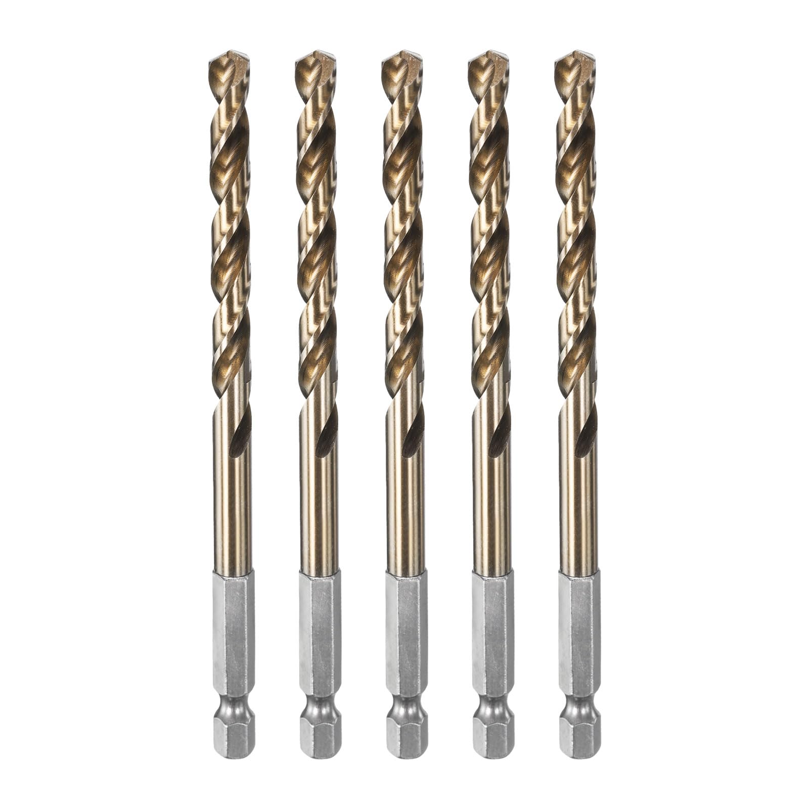 HARFINGTON 5pcs 1/4" Hex Shank Drill Bit 1/4" Gold Oxide M35 High Speed Steel Twist Drill Bit 135 Degree Split Point Tip Drilling Tool with Quick