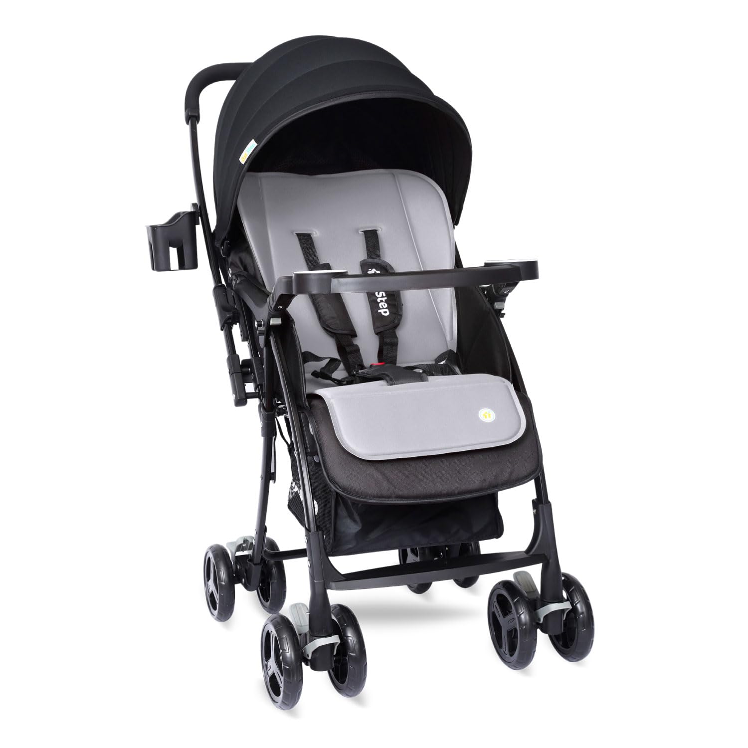 1st Step Caramel Baby Pram Cum Stroller with 5 Point Safety Harness/Infinitely Reclining and Cushioned Seat/Reversible Handle/Front Swivel Wheels Capacity 15kg (Grey)-image-25