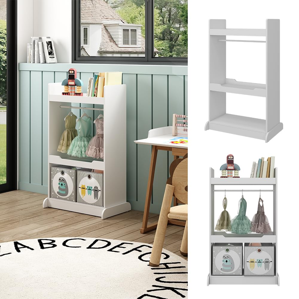 Vicco Armoire pour Enfants Conny, Blanc, 67x110cm avec Barre de Suspension et Boutons en Bois, pour Le Rangement et l’Organisation des vêtements pour Enfants