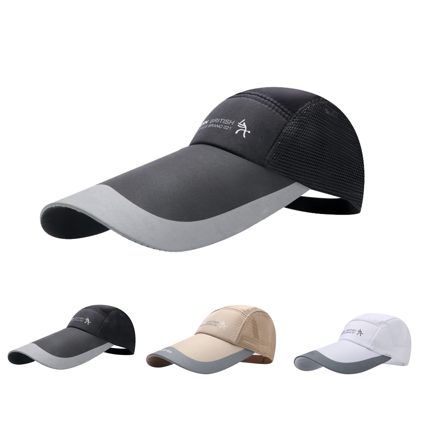 Xgopts Unisex Black Long Brim Quick Dry Baseball Cap - Lightweight Breathable Adjustable Uv-Protection Cap For Outdoor Activities Sport Running - Men Woman (56-60Cm)