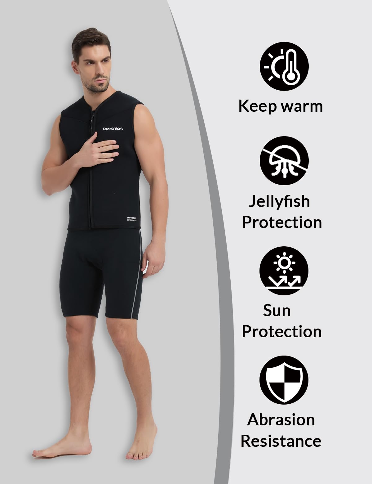 Lemorecn Combinaison en néoprène pour homme et femme - 3 mm - Sans manches - Fermeture éclair avant - Gilet en néoprène pour sports nautiques