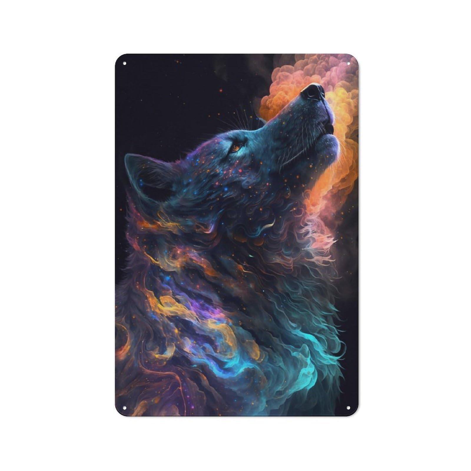 Junmoney Galaxy Wolf Animal Rustic Tin Sign 30X20cm, Garden Style Garden Room Wall Plaque For Conservatory, Home Bar Or Utility Room