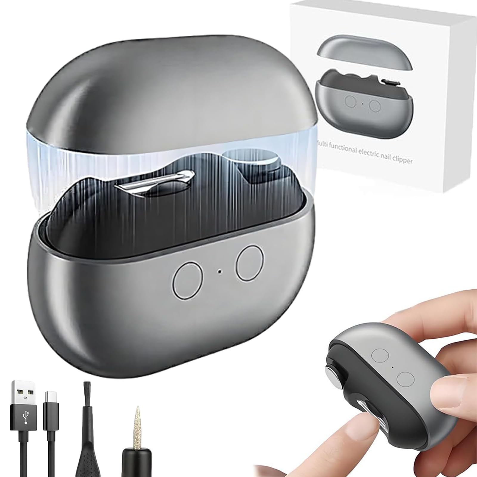 Easy Clip Electric Nail Clippers, Fanyil Easyclip Smart Nail Clipper, Electric Nail Trimmer – Safe, Painless Grooming Rechargeable & Quiet, Cordless Automatic Fingernail Trimmer with Light(Black)