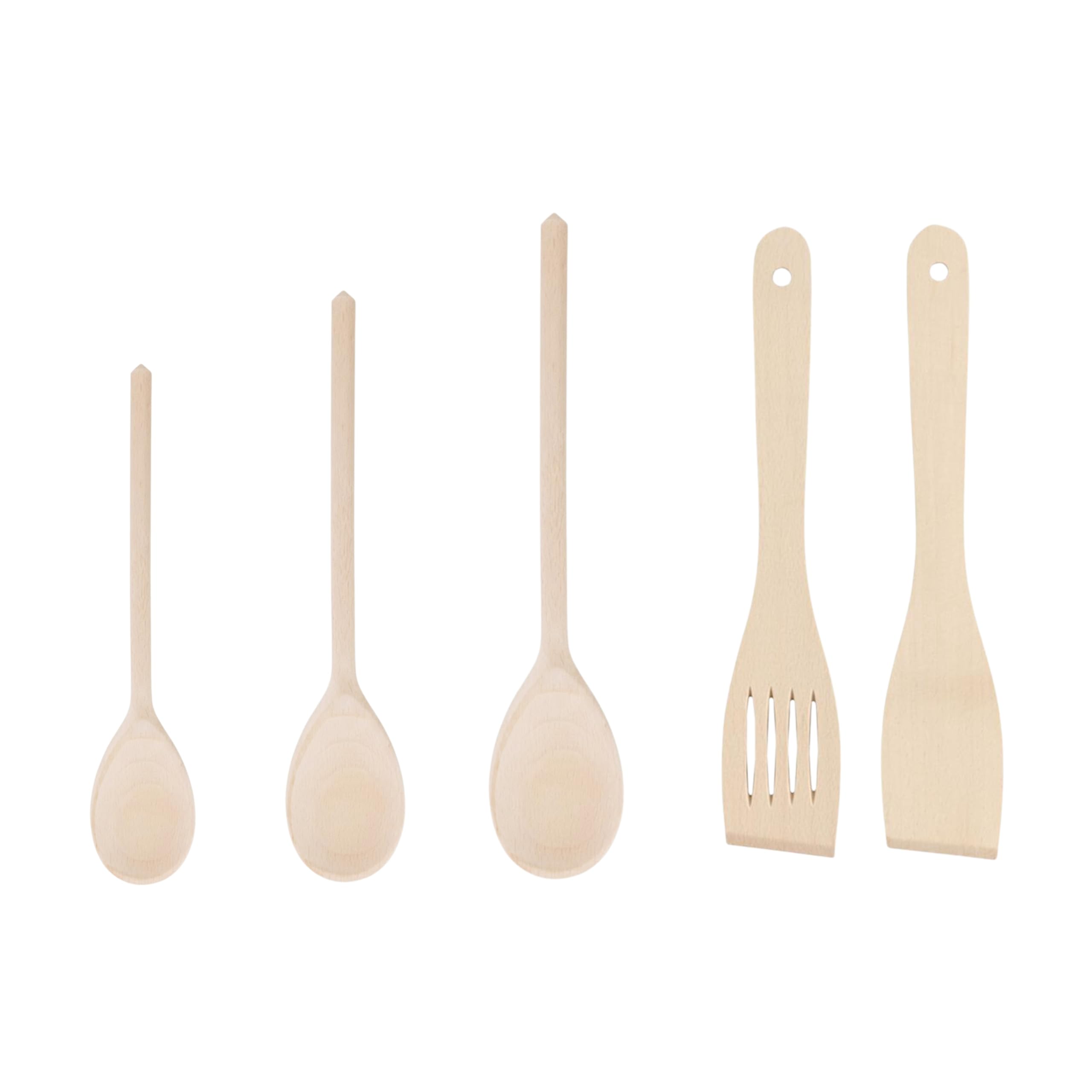 Tala Wood 5 Piece En Spoon & Spatula Set With Small, Medium And Large Spoons With Solid & Slotted Spatulas, Fsc Certified Sustainable Beech Utensils, Perfect For Non-Stic Cookware And Bakeware