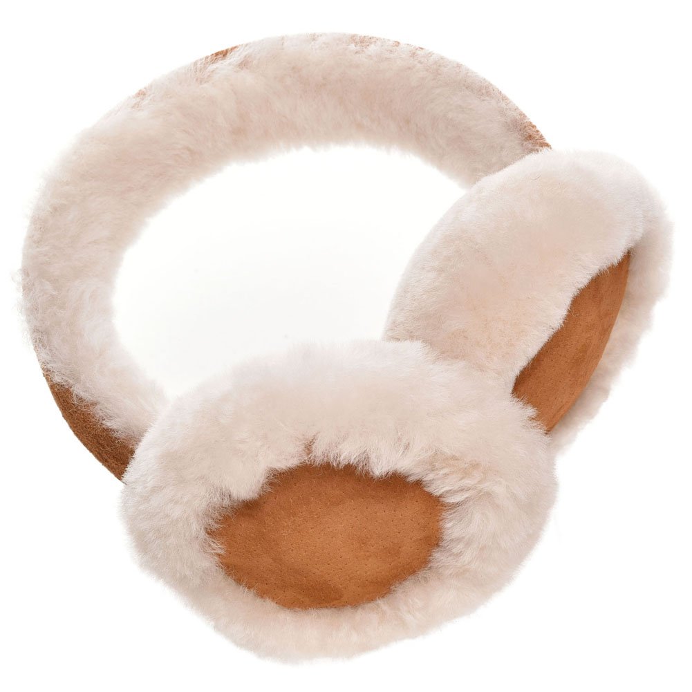 Lambland Premium Sheepskin and Suede Winter Ear Warmers Earmuffs Folding (Tan)
