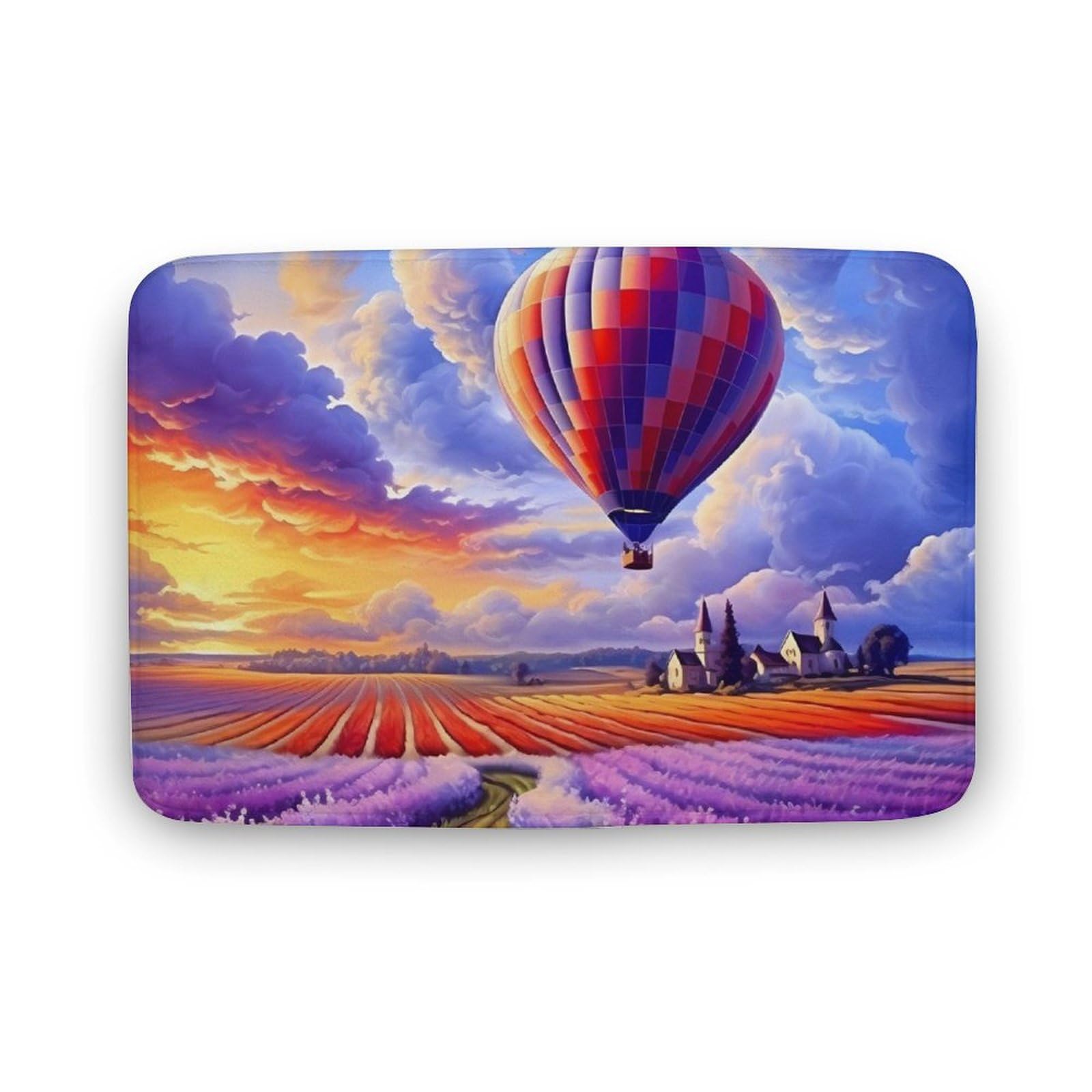 Hot Air Balloons Over Lavender Flowers Coral Velvet Rugs Non-Slip Bathroom Rugs Soft Kitchen Rug Floor Carpet for Home Decor 15.7