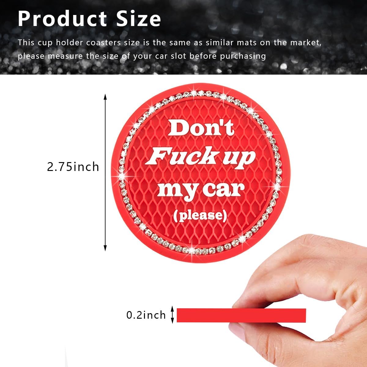 Ziciner 2 Pack Bling Car Cup Holder Coaster, 2.75 Inch Anti-Slip Auto Insert Cup Coaster, Crystal Car Drink Cup Mat Perfect for Women Girls, Universal Interior Decor Accessories (Red) image 2