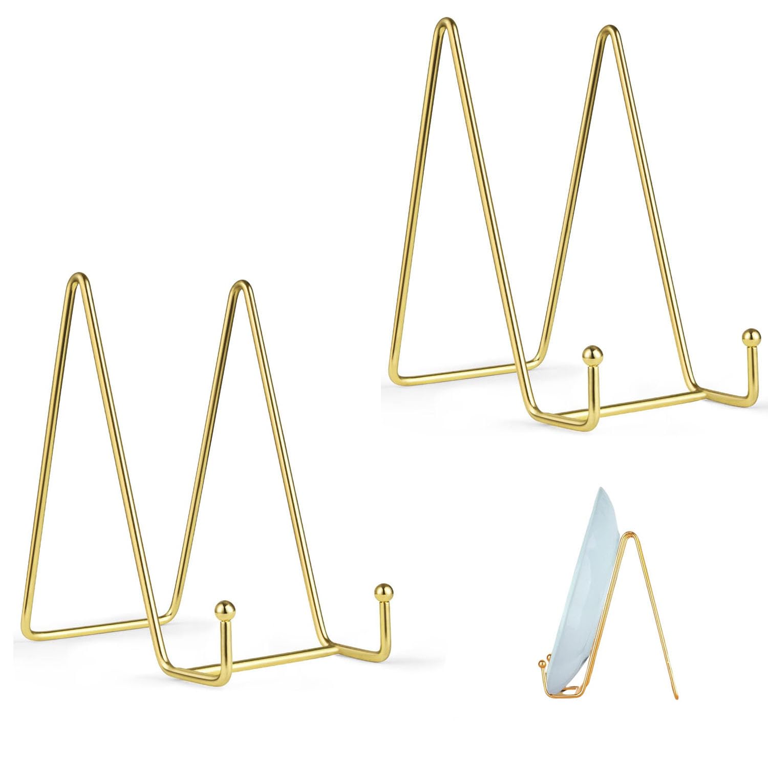 Goodern 2 PCS Gold Plate Stands for Display,15 cm Iron Art Display Stand Dish Rack,Gold Plate Holder Display Stand Art Collection Holder Picture Frames Display Racks for Home Kitchen Store-L