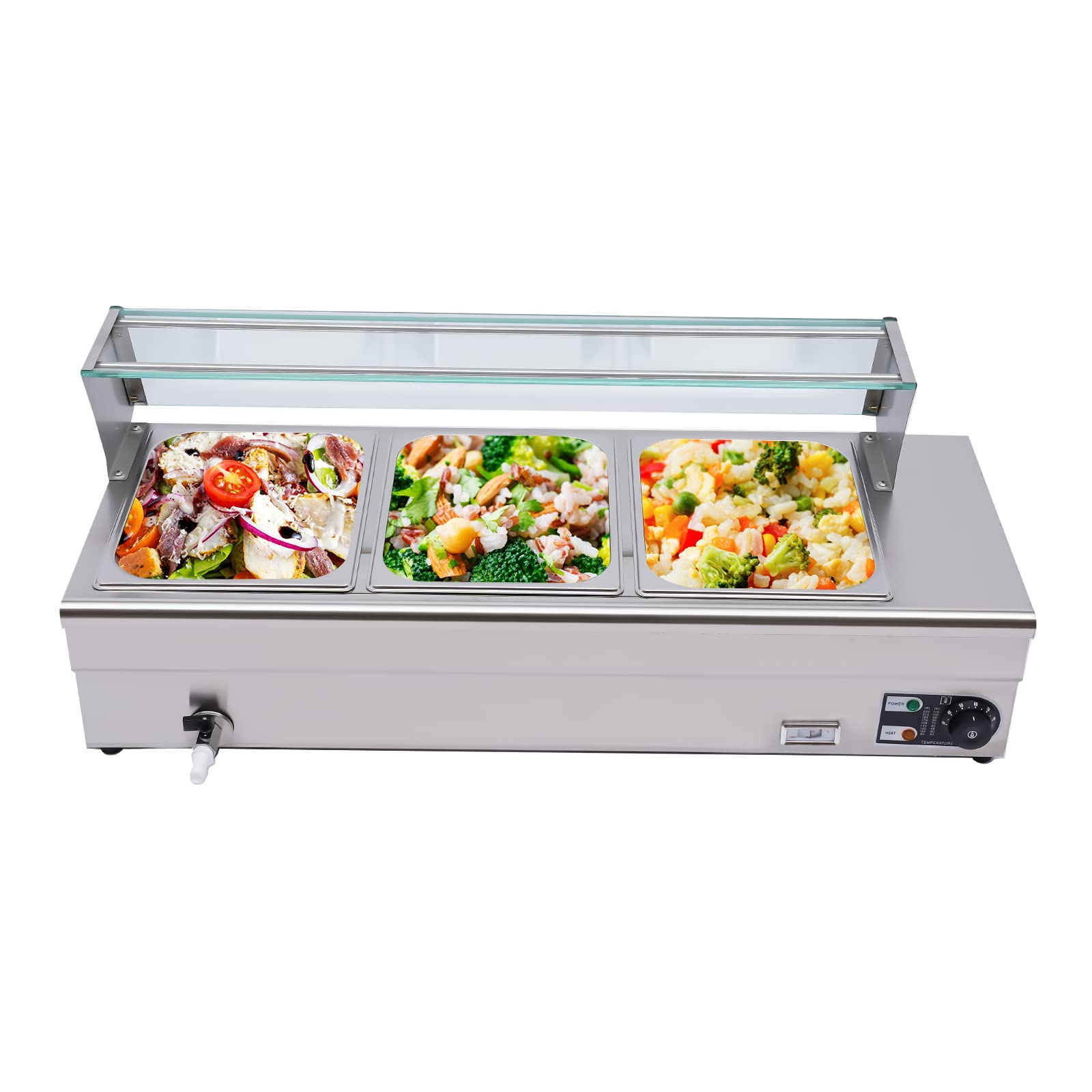 Riscaldatore piatto elettrico in acciaio inox 1200 W bagno marie a 3 casseruole Chafing Dish temperatura regolabile con coperchi,per la casa, caffetteria, festa di compleanno, ristorante, festa