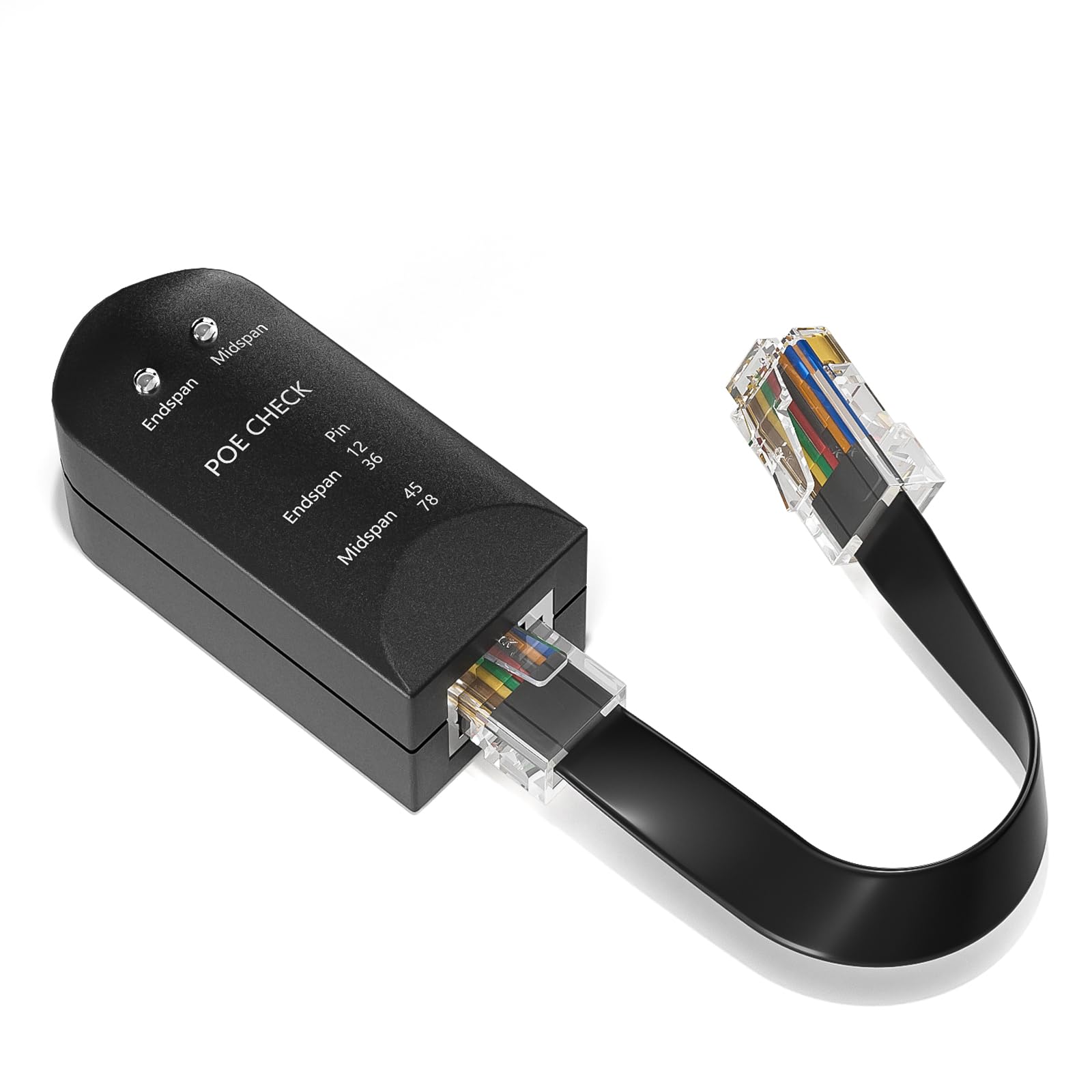 VCELINK PoE Tester con Cavo di Prova, Rilevatore di Stato Power Over Ethernet per il Rilevamento di Mid span o end span, PoE TEST-CE-EMC, Certificato RoHS 2.0, Nero, 1 pezzo